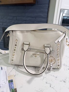 Michael Kors Cream Pebbled Leather Satchel with Gold Accents